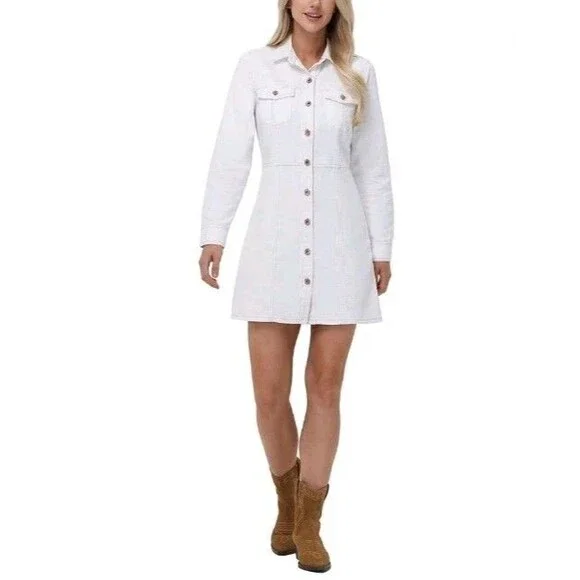 Frye Women's 100% Cotton Form Fitting Buttons Pockets Mini Denim Dress L - Picture 2 of 9